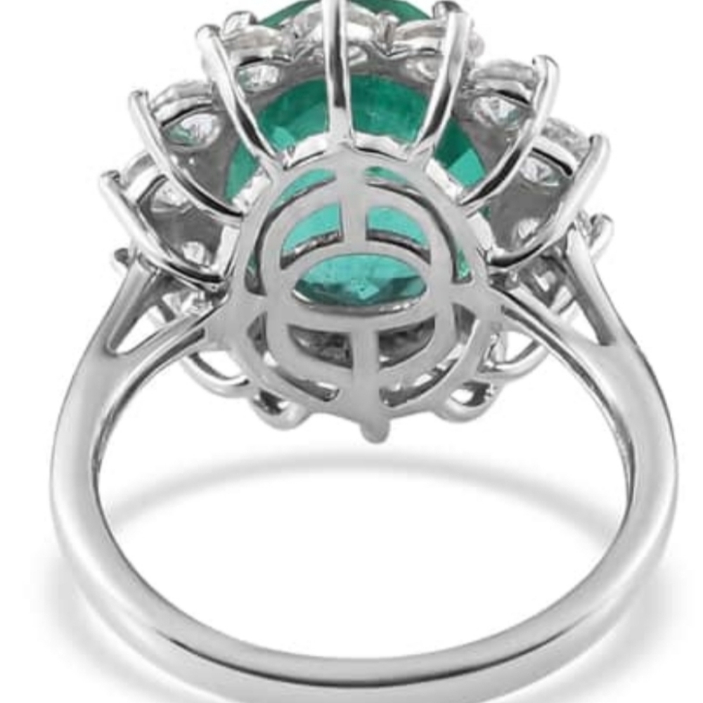 Genuine Emeraldine Quartz and White Zircon Ring Platinum over 925 Size 8… - Picture 5 of 12
